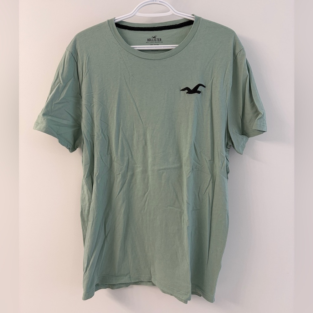 Hollister Men's Light Sage Green Short Sleeve Logo Tee